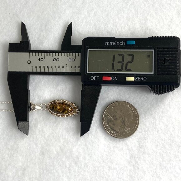 Sterling Silver 925 Baltic Amber Cabochon Pendant Necklace 18" Rolo Chain - Picture 15 of 16